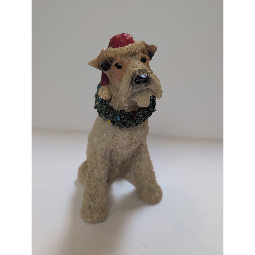 Vintage Christmas TERRIER Schnauzer Dog FIGURINE Resin Statue RARE - Santa 6" In
